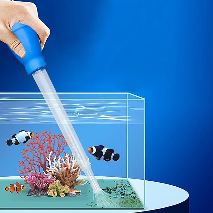 Manual Water Changer Fish Tank Cleaner Coral Feeder Universal Lightweight Maintenance Aquarium Cleaning Tool Waste Remover, Blue