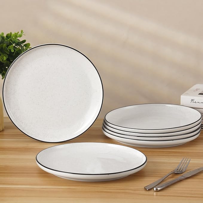 Ceramic White Dinner Plates Set of 6, 10.5 Inch Plates