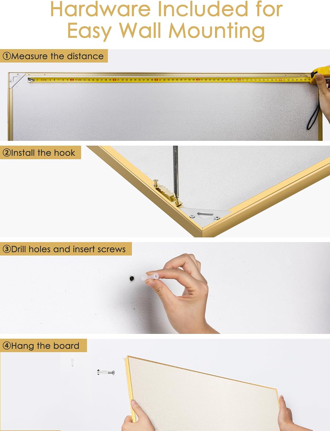 Fabric Bulletin Board 40x30 inches, Golden Aluminum Framed Wall Pin Board