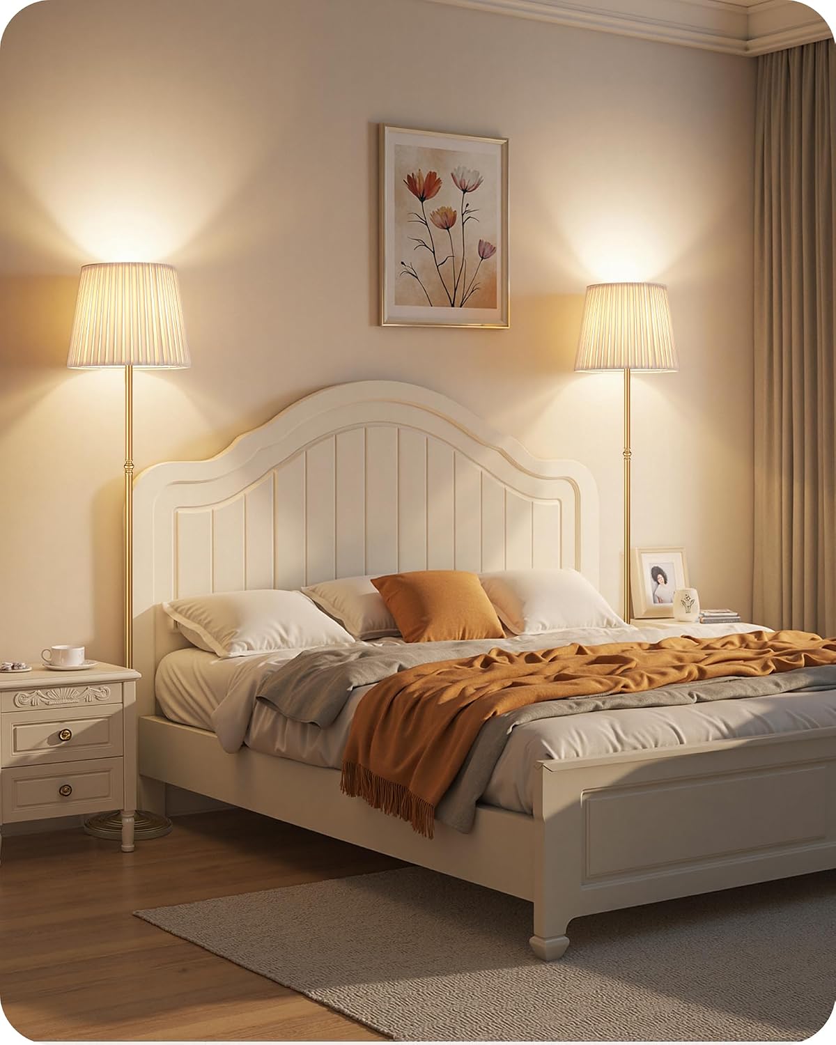 Dimmable Floor Lamp for Living Room, 68" Tall Standing Lamp, Reading Light with Remote & Foot Pedal, 10W LED Bulb (3000K-6500K) Included, FCC Listed, Reinforced Base, Gold and White DW12LD05