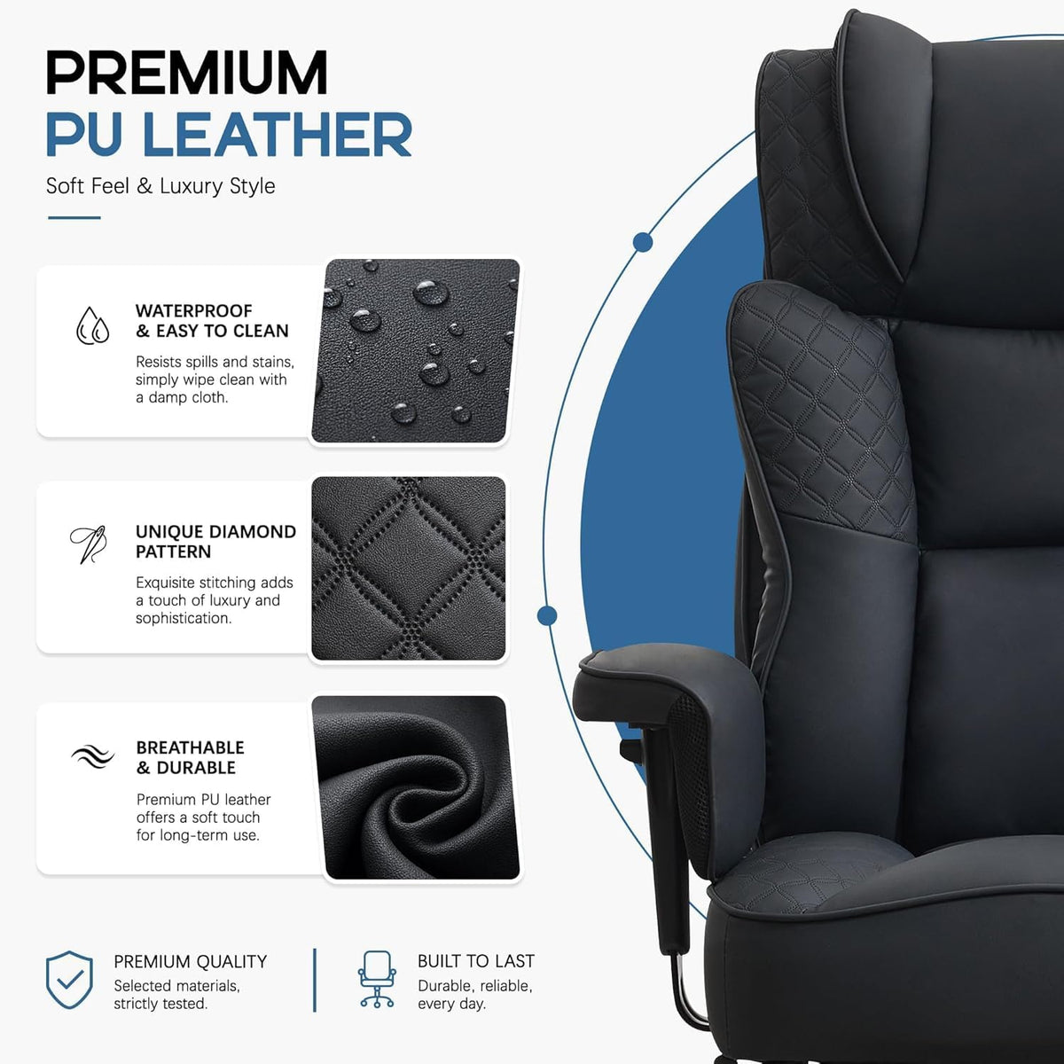 Office Desk Chair, High-Back Big and Tall Leather Chair with Footrest