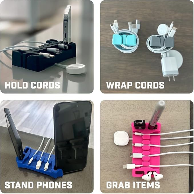 DeskBrick – Patented Non-Slip Steel-Weighted Desk Organizer & Cable Management Gadget, Versatile Cord, Phone & Accessory Holder for Office, Home & Desktop – Best Gift for Men. Pink