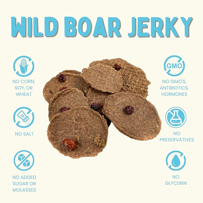 Winnie Lou Wild Boar Jerky Dog Treats – Limited Ingredient, Human Grade, Training Treats for Small, Medium & Large Dogs, USA Made, High Protein, Chews, Hypoallergenic, Sensative Stomach (2 Pack)