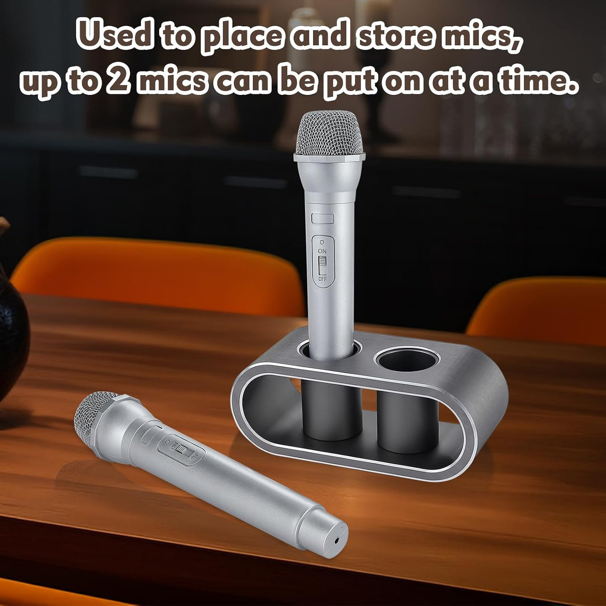 Metal Aluminum Alloy Desktop Microphones Storage Holder, Stand Support Base For Wireless Microphones, Fashionable Tabletop Mics Organizer (M, Brushed gray)