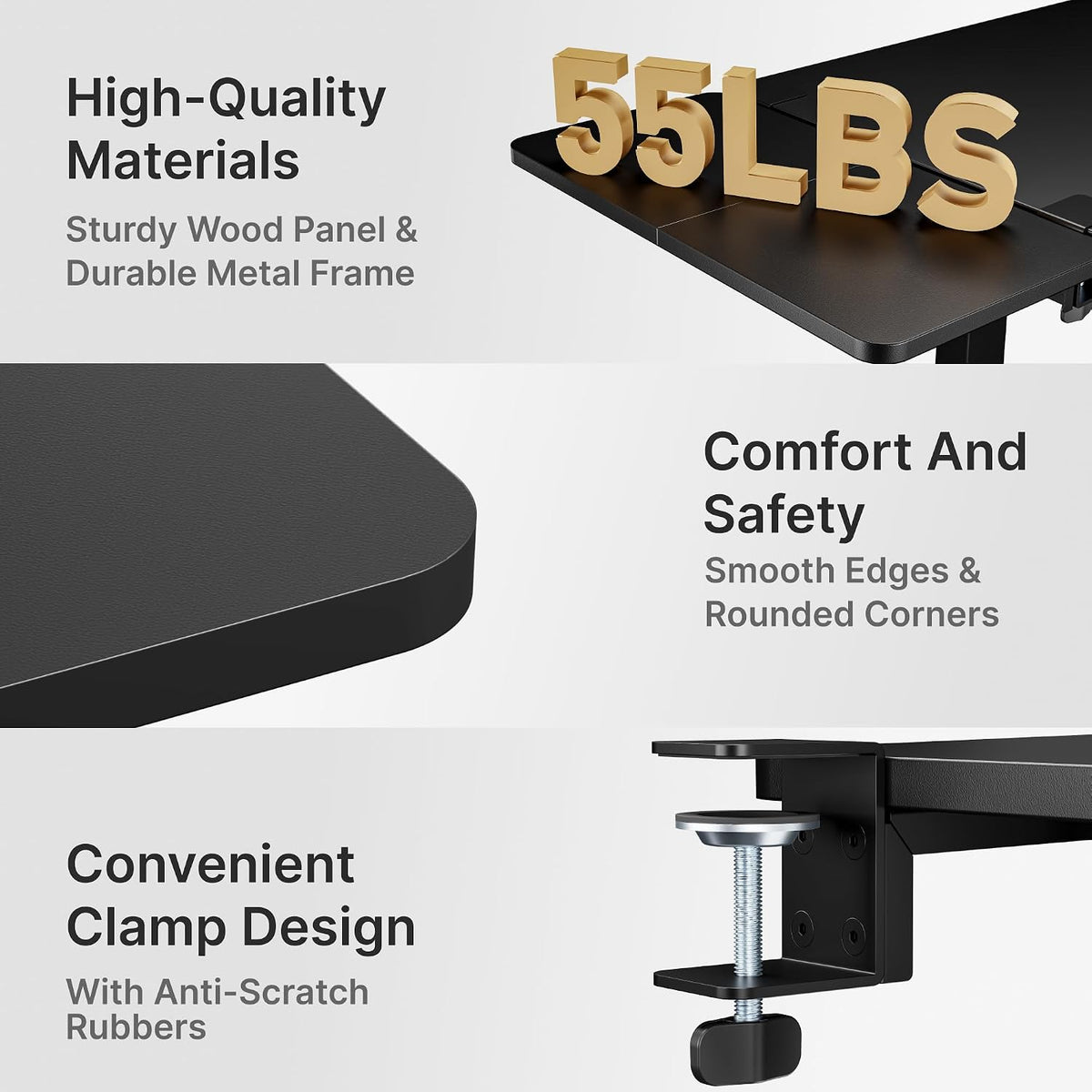 PEGZONE Desk Extender Tray, 24" x 12", with Storage Drawer, Medium, Black