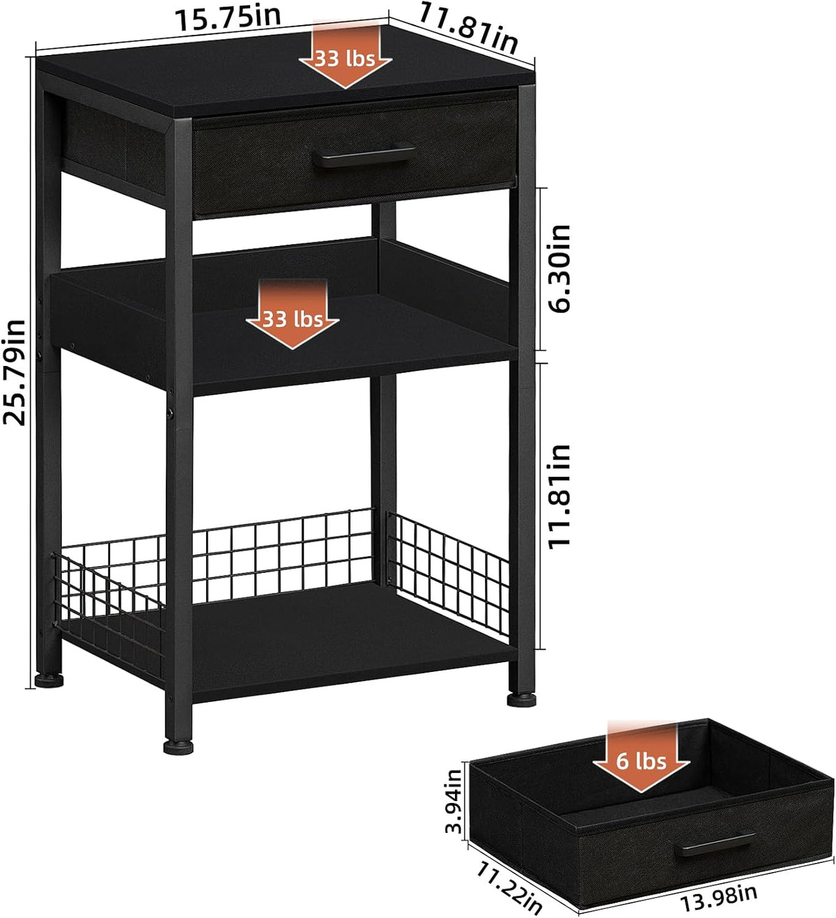 Lerliuo Printer Stand with Storage, 3-Tier Printer Table,Black