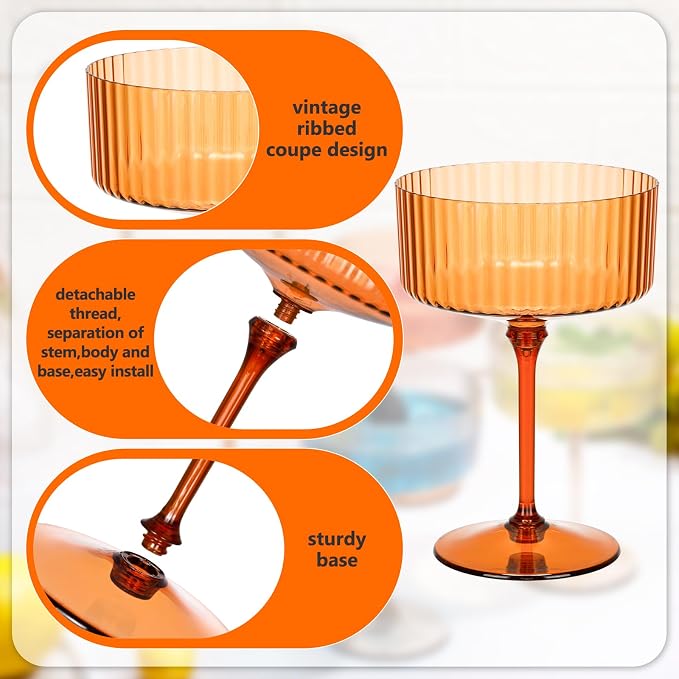Jingmore 24 Pcs Ribbed Martini Glasses 10 oz Disposable Plastic Vintage Ribbed