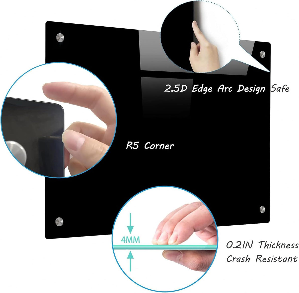 Magnetic Blackboard 48“ x 36” Black Glass Dry-Erase Board Wall-Mounted Frameless Whiteboard Bulletin Board Suitable for Offices, Schools, and Homes(Black)