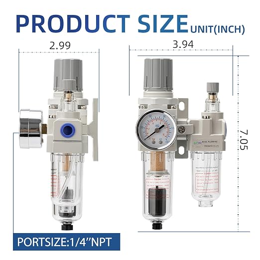 1/4" NPT Automatic Drain Compressed Air Filter Regulator Lubricator, Air