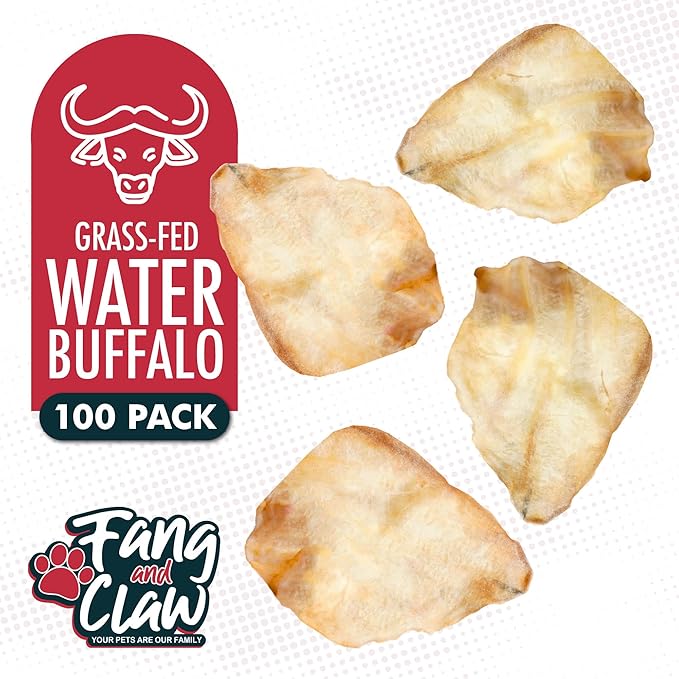 Fang & Claw 100 Count Water Buffalo Ears for Dogs – 100% Natural, Single-Ingredient, Long-Lasting Rawhide Alternative, Grain-Free