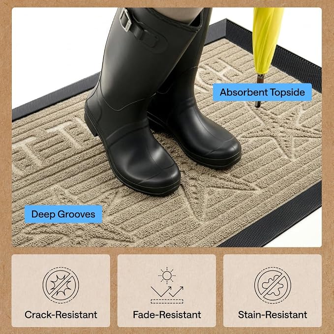 GORILLA GRIP 100% Waterproof All-Season WeatherMAX Doormat, US Designed Natural