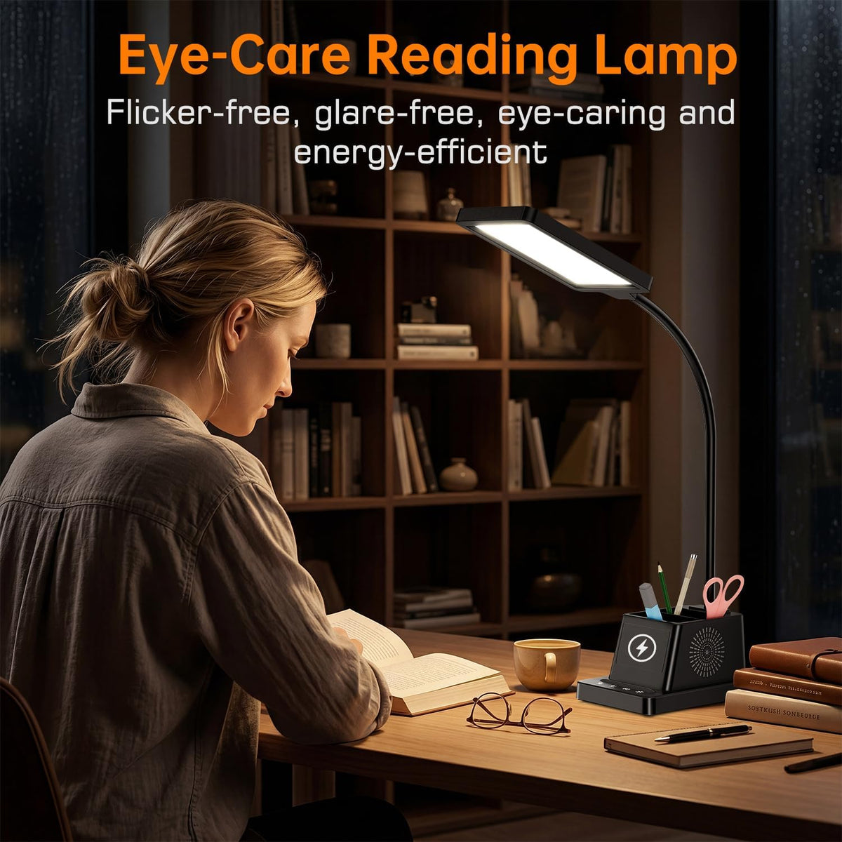 cozoo LED Desk Lamps for Home Office with Storage,15W Fast Wireless Charger