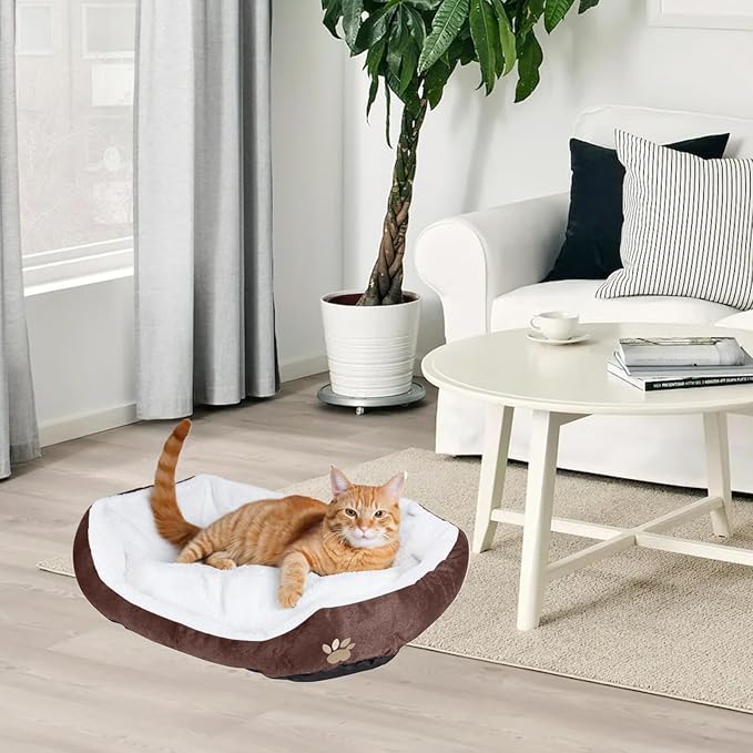 Round Dog Cat Beds Mattress Washable Pads Room, Soft Durable Plush Faux Fur Sleeping Pet Fleece Bed Mat for Small Doggy Kitten Puppy, with Anti-Slip Waterproof Bottom (Coffee)