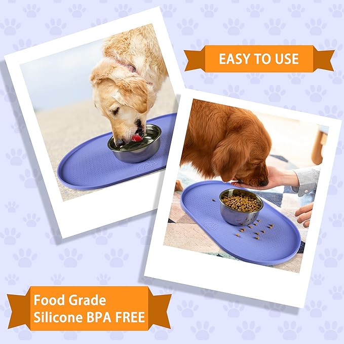 100% Waterproof 1.0" Raised Edge BPA Free Silicone Dog Food Mat, Pet Cat Feeding Mats Contain Spills Protects Floors, Placemats for Cats and Dogs Water Bowl Dishwasher XXL Large.