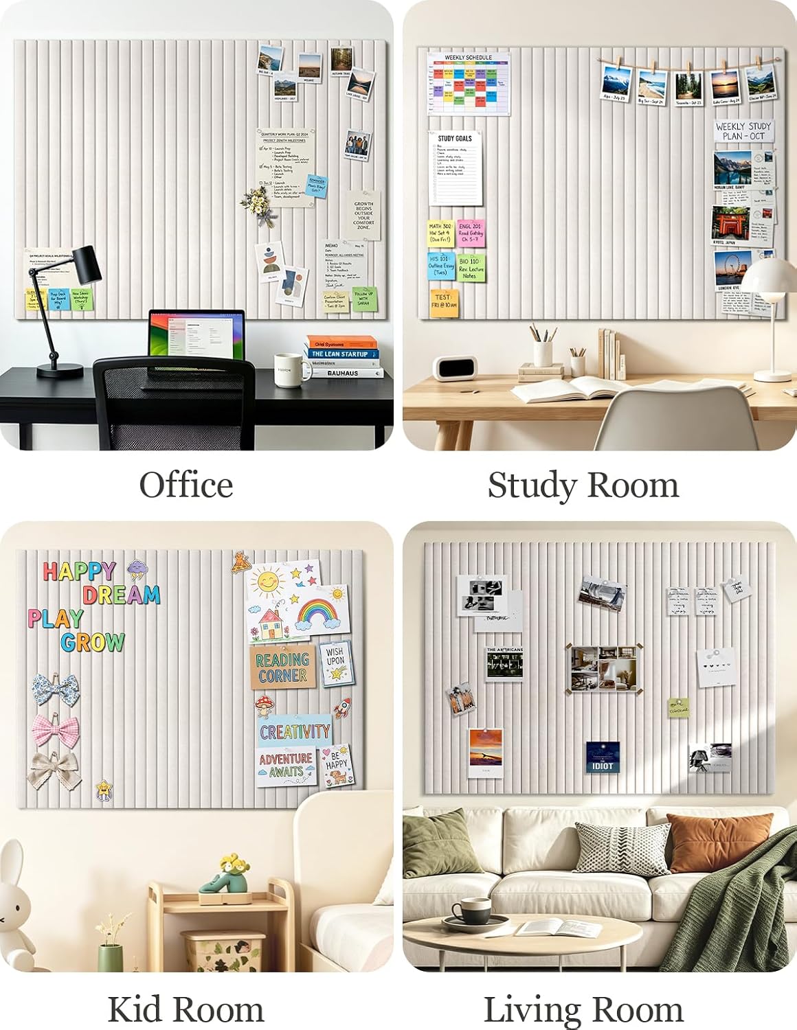 Felt Bulletin Board Tiles 48" x 36", Large Pin Board Wall Organizer Alternative, Self Adhesive Felt Wall Panels with 50 Push Pins & Storage Pouch for Office, Bedroom and Study Room, Oatmeal