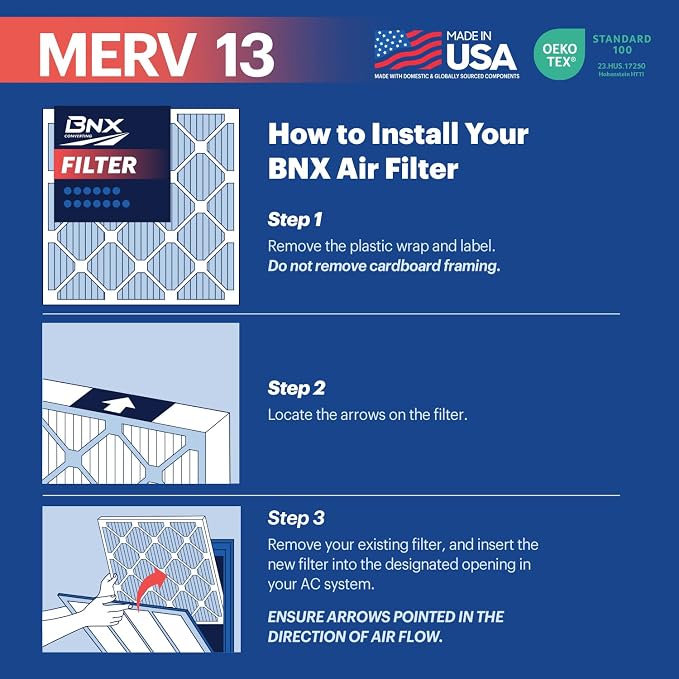BNX TruFilter 16x25x2 Air Filter MERV 13