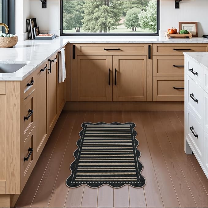 Striped Easy Jute Entryway Rug, 2x3 Black Indoor Outdoor Doormat, Washable