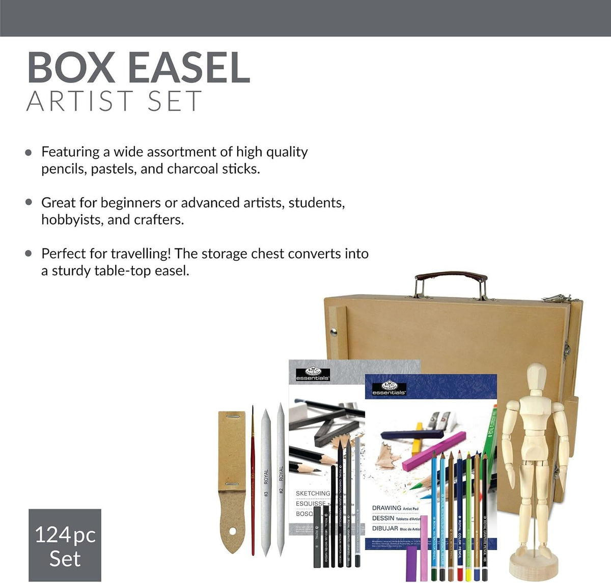 Royal & Langnickel 124-Piece Sketching and Drawing Easel Artist Set