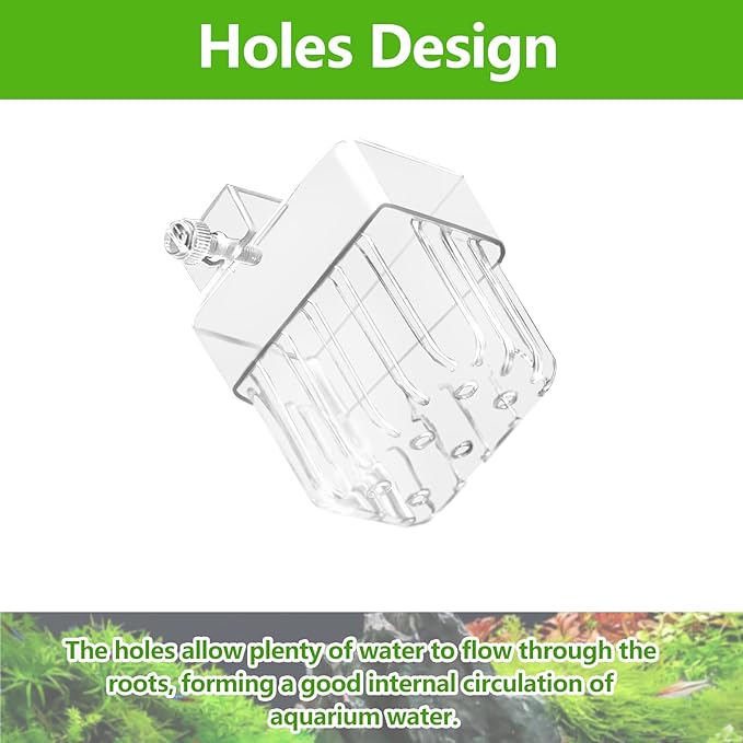 2PCS Aquarium Plant Holder with Hooks Top Clear Acrylic Fish Tank Plant Holder Cup Pots for Fish Tank Aquaponic Plant and Aquascape Decorations