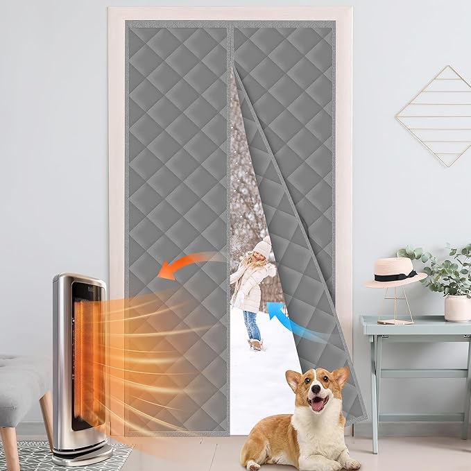 Cotton Thermal Door Screen Draft Stopper Cover Made of Oxford and Cotton Fill Fit 30x80inch Door Screen Door Itself Size 32x82inch Thermal Curtains for Winter, Thermal Insulated Door Curtain for Doors