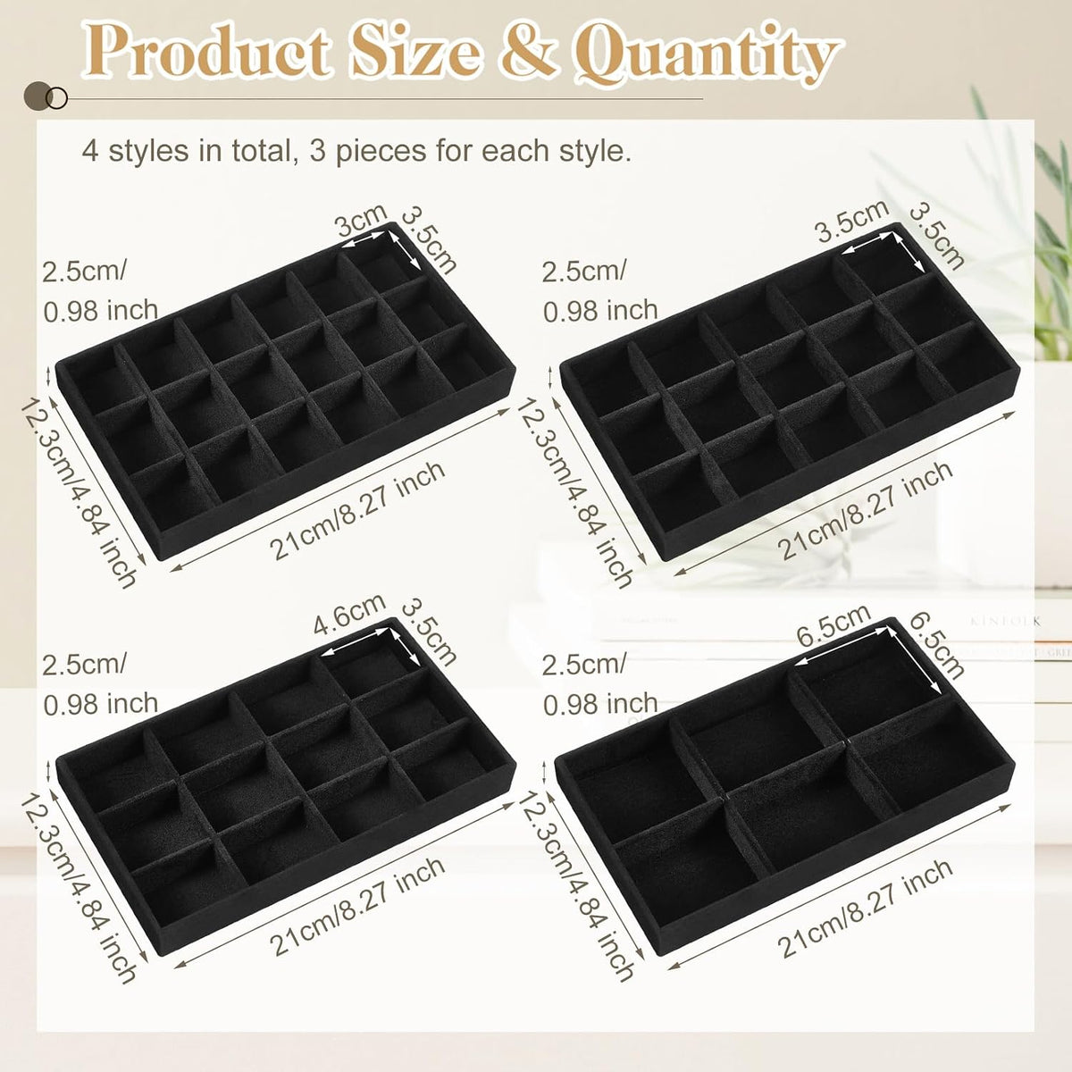 Junkin 12 Pcs Velvet Jewelry Organizer Tray, Stackable Storage