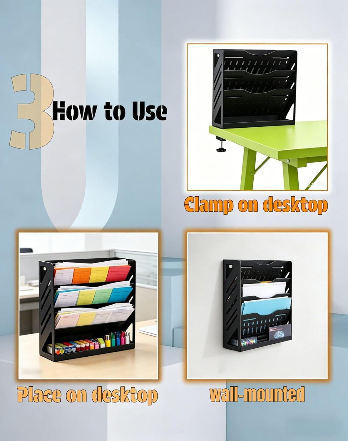 Yuxh 13" 4-Tier Clamp-On Desk Shelf, Metal File Organizer