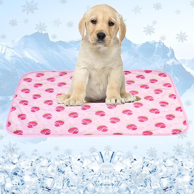 SEIS Dog Ice Pad Ice Silk Cats Kennel Mat Pet Cooling Pad Summer Cool Bamboo Mat Breathable Pad (Strawberry, M)