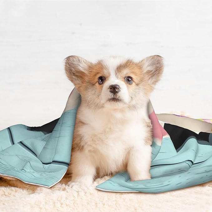 Waterproof Dog Blanket Soft Pet Blanket for Puppy Cat, Fleece Cat Throw Blankets for Furniture Bed Couch Sofa Reversible - White Bunny Bottom and Easter Eggs