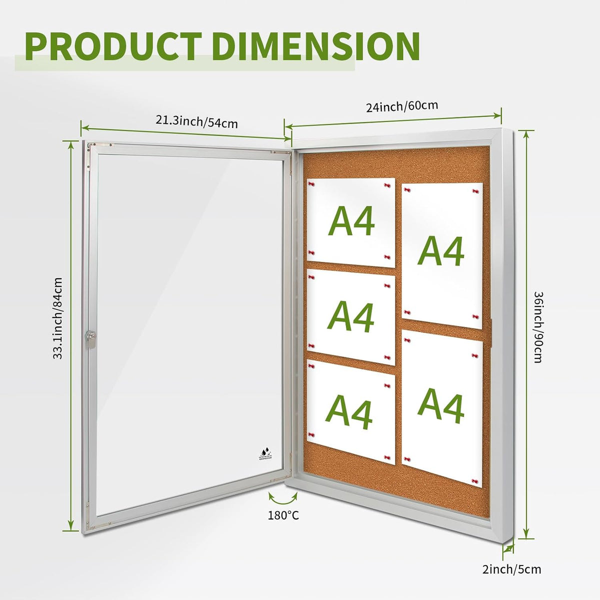 Lockable Outdoor Bulletin Board Weatherproof, Enclosed Cork Board 36x24in