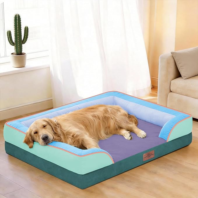 Comfort Expression Orthopedic Dog Bed for Extra Large Dogs 42x30 Inch, Waterproof Egg Crate Foam XL Pet Bed with Removable Bolsters, Dog Couch with Washable Cover & Non-Slip Bottom, Violet Tide