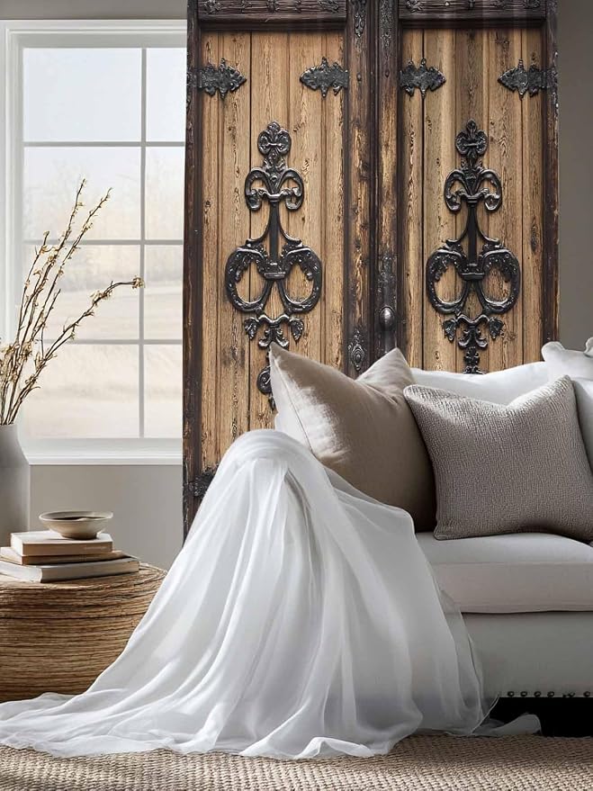 Sheer Curtains 63 Inch Length, Barn Door Semi Sheer Curtains Light Filtering