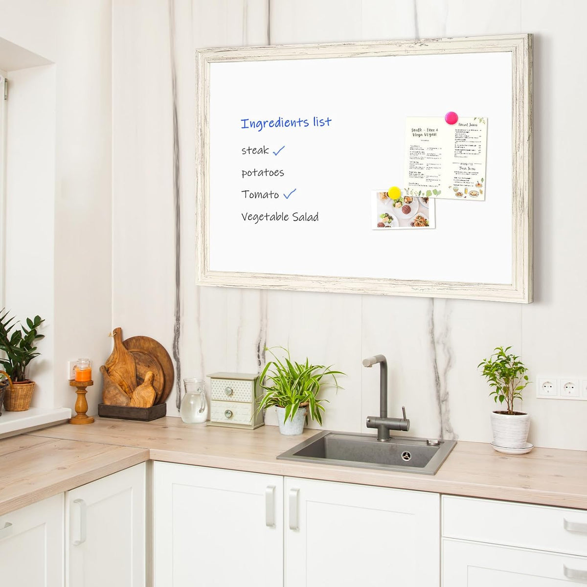 4 THOUGHT Dry Erase Board, 36" x 24" Magnetic Whiteboard, Vintage White