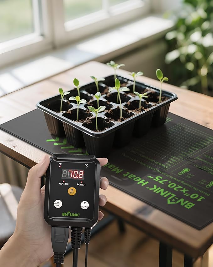 BN-LINK Seedling Heat Mat with Thermostat Controller Combo Set, 10" x 20.75" Plant Heating Mat for Seed Starting with Temperature Control for Indoor Growing, Plants Germination