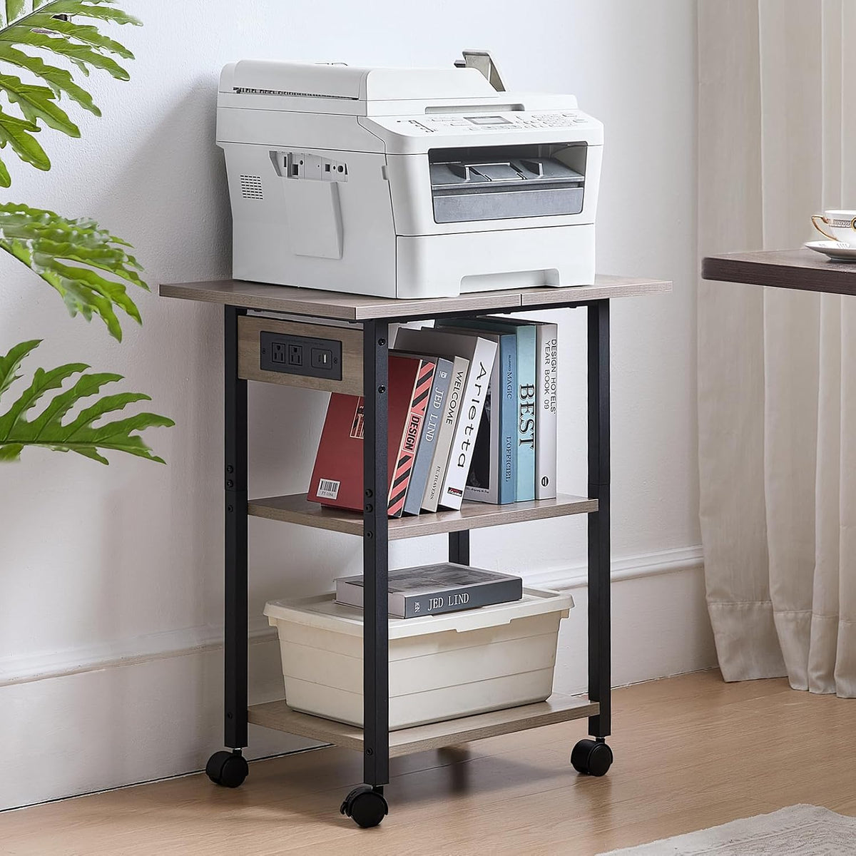 Lerliuo 3-Tier Printer Stand with Charging Station, Rolling Printer Table