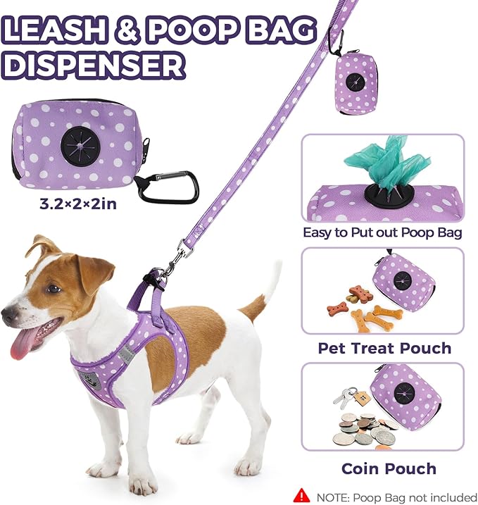 PAWCHIE Dog Harness and Leash Set, Step in No Pull Soft Pet Harness, Reflective Adjustable Puppy Vest for Small Medium Dogs Cats,No Choke Harness Vest with Poop Bag Holder for Walking,Running,Purple S