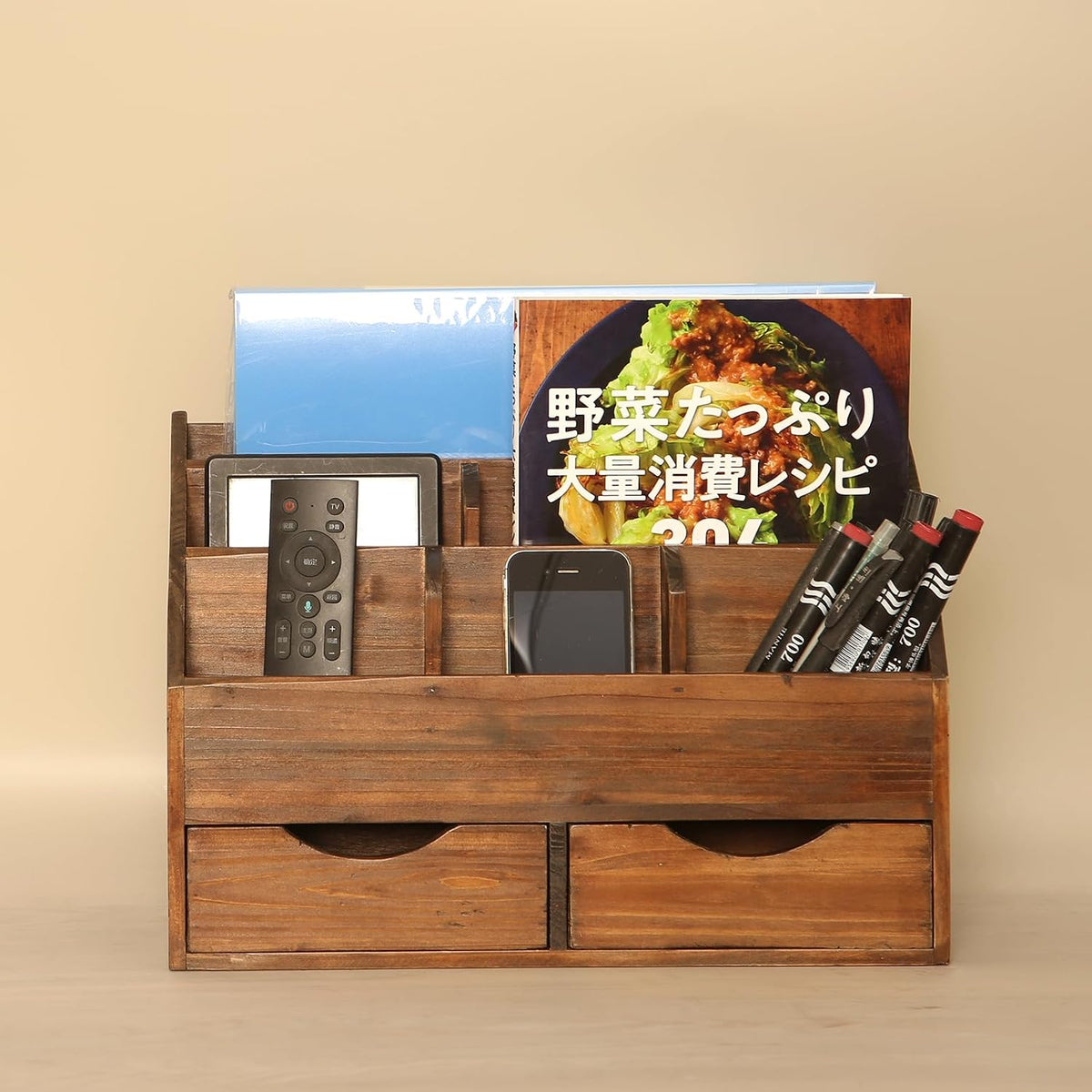 Rustic Brown Wooden Desk Organizer