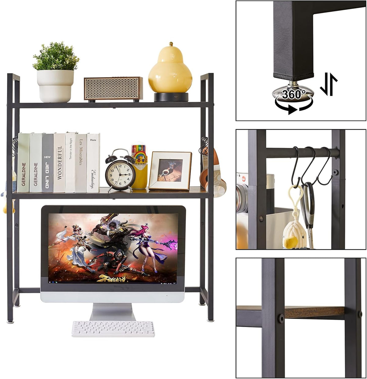 IBUYKE Office Desktop Shelf Organizer Computer Storage Rack Adjustable Desk Bookshelf Display Shelf for Office Home Dormitory,Brown UTMZ004H