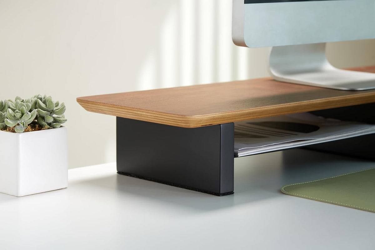 XL Walnut Wood Monitor Stand for 2 Monitors (44 Inch), Desk Shelf