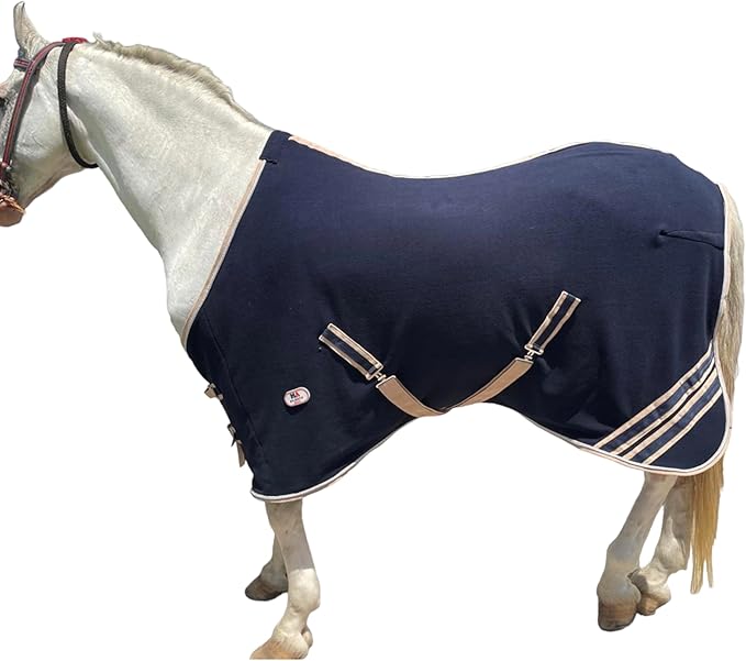 Majestic Ally Anti Pill Fleece Horse Blanket/Sheet with Silver Braided Rope (Navy, 70)