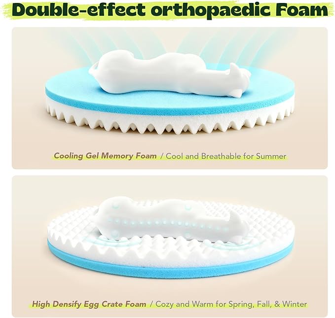Orthopedic Dog Bed for Large Dogs Waterproof Donut Calming Memory Foam with Cooling Gel Removable Cover Anti Anxiety Pet Bed Machine Washable,Extra Comfort Plush Round Cushion 36 Inch,Camel