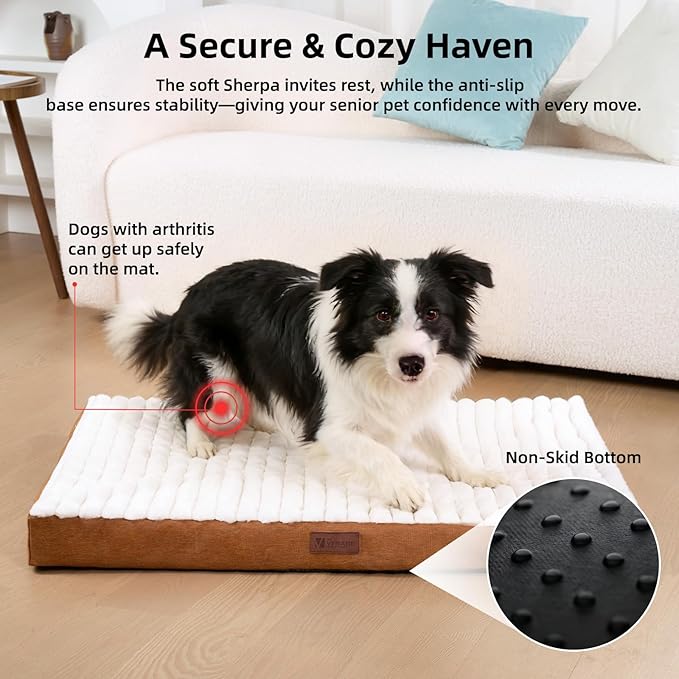 Orthopedic Dog Bed with Firm High-Density Egg Crate Foam Mattress,Soft Short Plush Surface Pet Beds,Machine Washable with Removable Cover & Non-Slip Bottom for Small Breeds(Brown, 23"L x 17"W x 3"H)