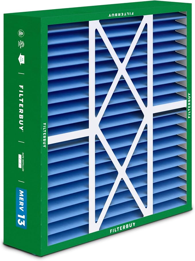 Filterbuy 16x20x5 Air Filter MERV 13 Optimal Smoke & Allergy Defense, Pleated