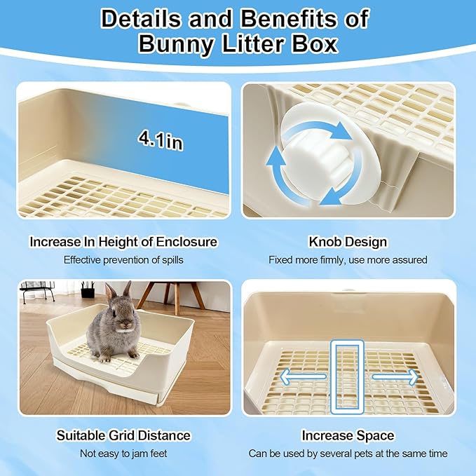 Large Rabbit Litter Box with Drawer Bunny Training Corner Litter Pan Ferret Bigger Pet Pan Bunnies Digging Box for Adult Hamster Guinea Pig Hedgehog Galesaur and Other Animals