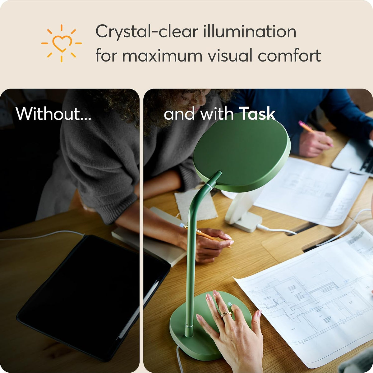 Lumie Task - 10,000 Lux Adjustable Bright Light Therapy Desk Lamp for Mood and Energy Boost and Winter Blues Relief, Crystal Clear Illumination and Maximum Visual Comfort - White Mist (Sage Green)