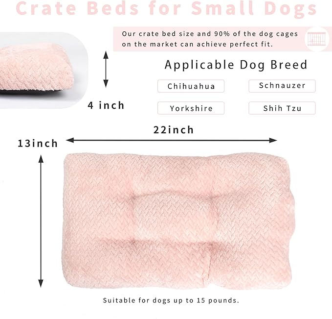 Dog Bed for Small Dogs Crate Washable 22 inch Dog Mats for Sleeping,Up to 15 lbs Soft and Fluffy Pink S