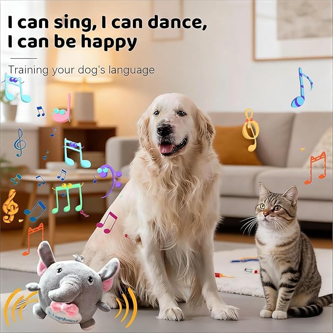 Interactive Dog Toys,Active Moving Pet Plush Toy with Recording and Music Modes,Jumping Squeaky Song shaking Interactive Dog Ball,Rechargeable Dog Toys to Keep Them Busy,Animal Plush Pet Toy(Elephant)