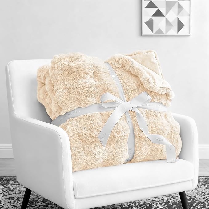 Waterproof Dog Blanket for Sofa Bed Couch, Couch Cover Blanket Fluffy Faux Rabbit Fur Reversible Furniture Protection, Pet Blanket for Medium Large Dogs Cats