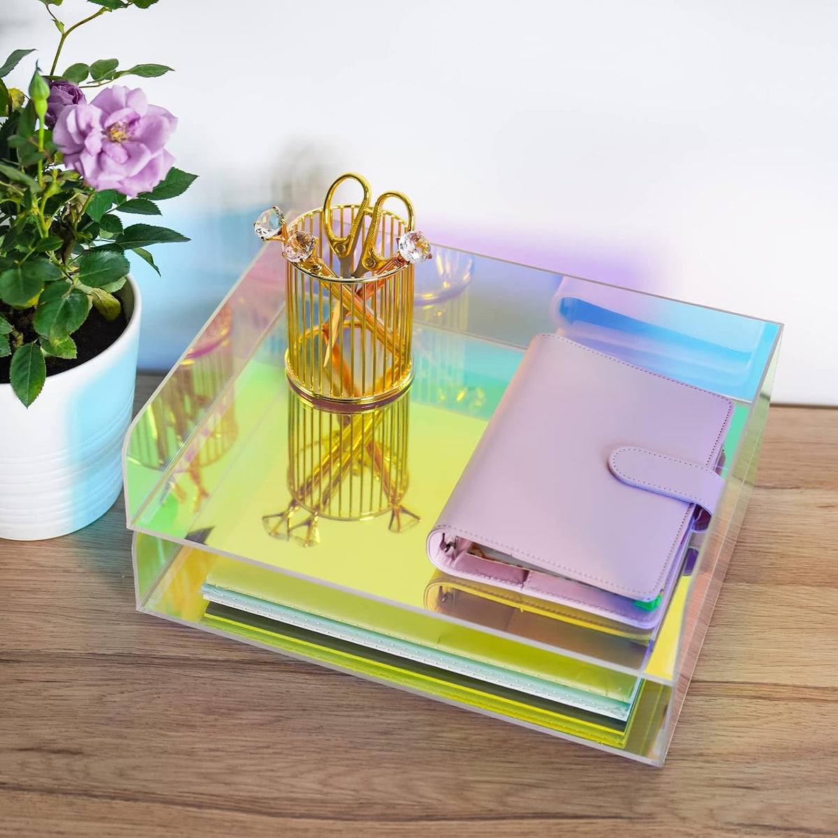 2-Tier Letter Tray Stackable Acrylic Desk Organizer File Holder