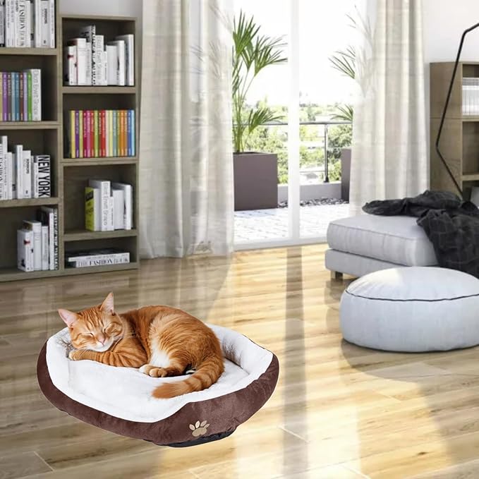 Round Dog Cat Beds Mattress Washable Pads Room, Soft Durable Plush Faux Fur Sleeping Pet Fleece Bed Mat for Small Doggy Kitten Puppy, with Anti-Slip Waterproof Bottom (Coffee)