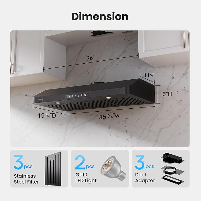 36 inch Black Undercabinet Range Hood, 980CFM Kitchen Range Hood